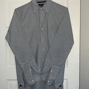 Dry cleaned mens Ralph Lauren gray dress shirt. Size small. Classic fit.